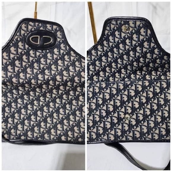 Authentic CHRISTIAN DIOR Vintage Trotter Jacquard Shoulder Bag Black/Beige - Picture 6 of 16